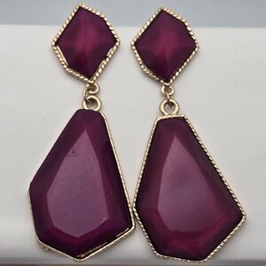 ✨2/$10✨ Purple Plum Crystal Gold Tone Dangle Earrings 2.5" Statement Glam